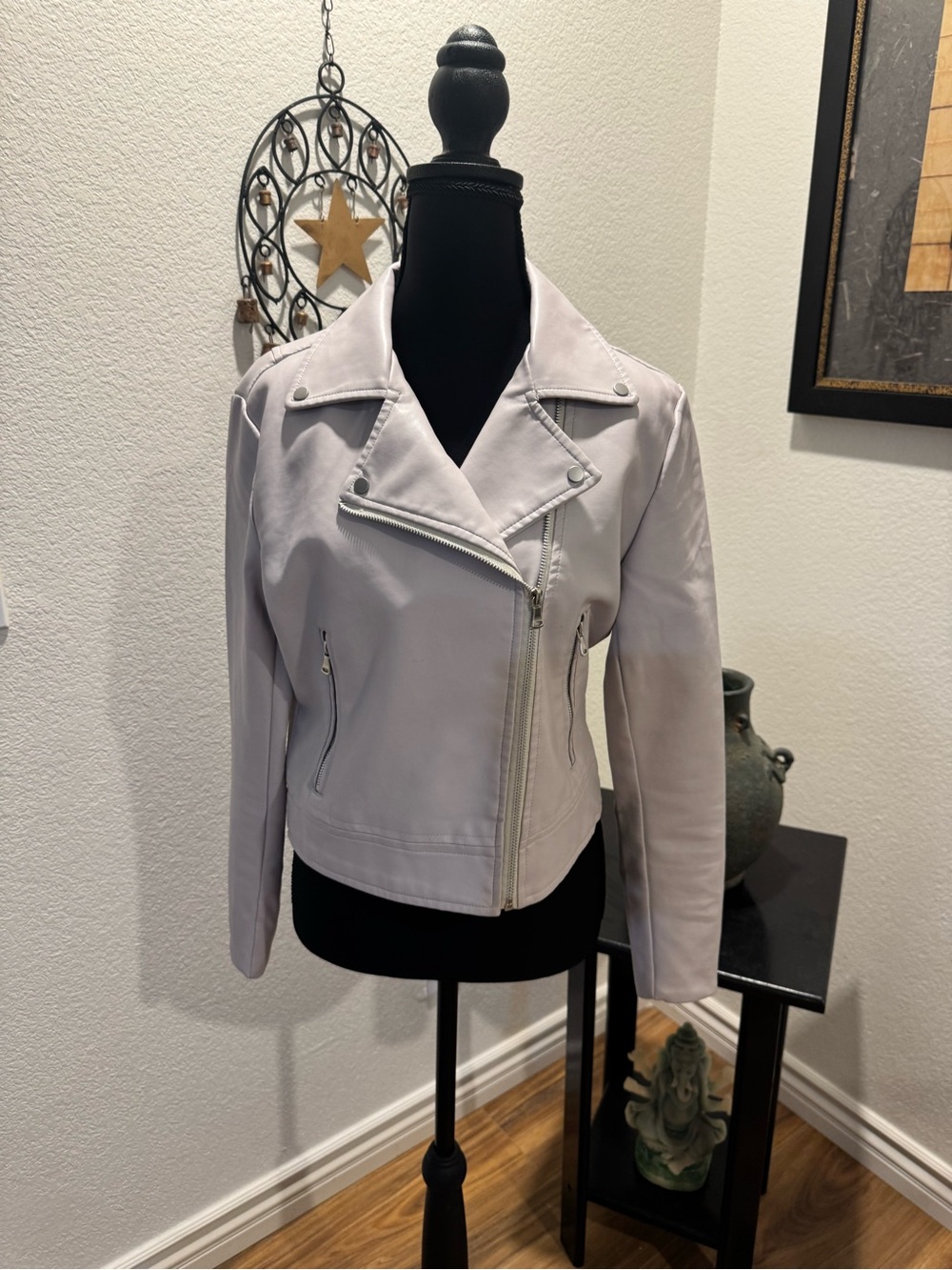 Double Zero Light Lavender Asymmetric Moto Faux Leather Jacket